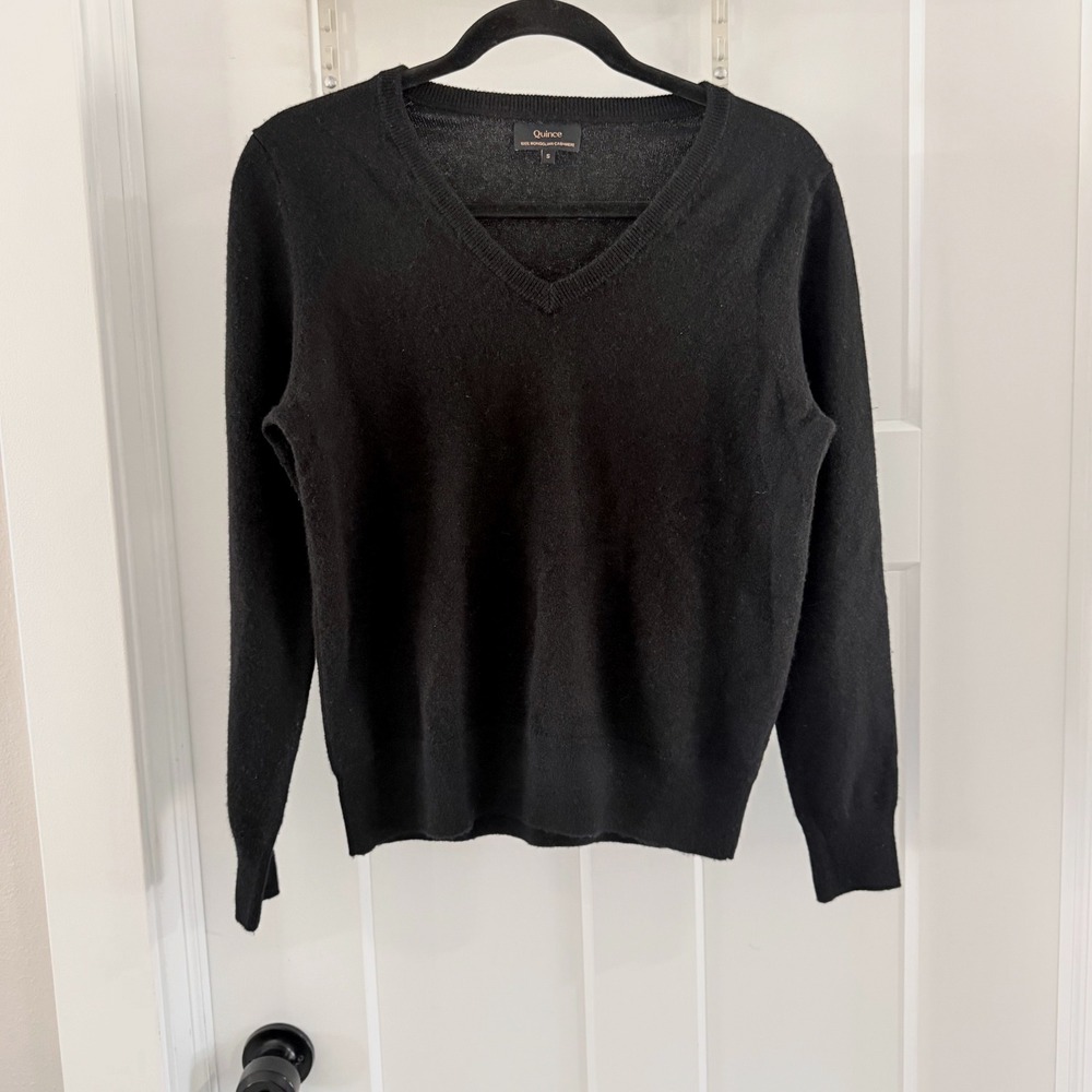 Quince 100% Mongolian Cashmere‎ V-Neck Sweater Black Womens Small